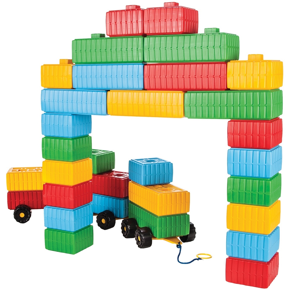 Jucarie Pilsan Cuburi de construit Brick Blocks and Car Set 43 piese Cuburi si caramizi