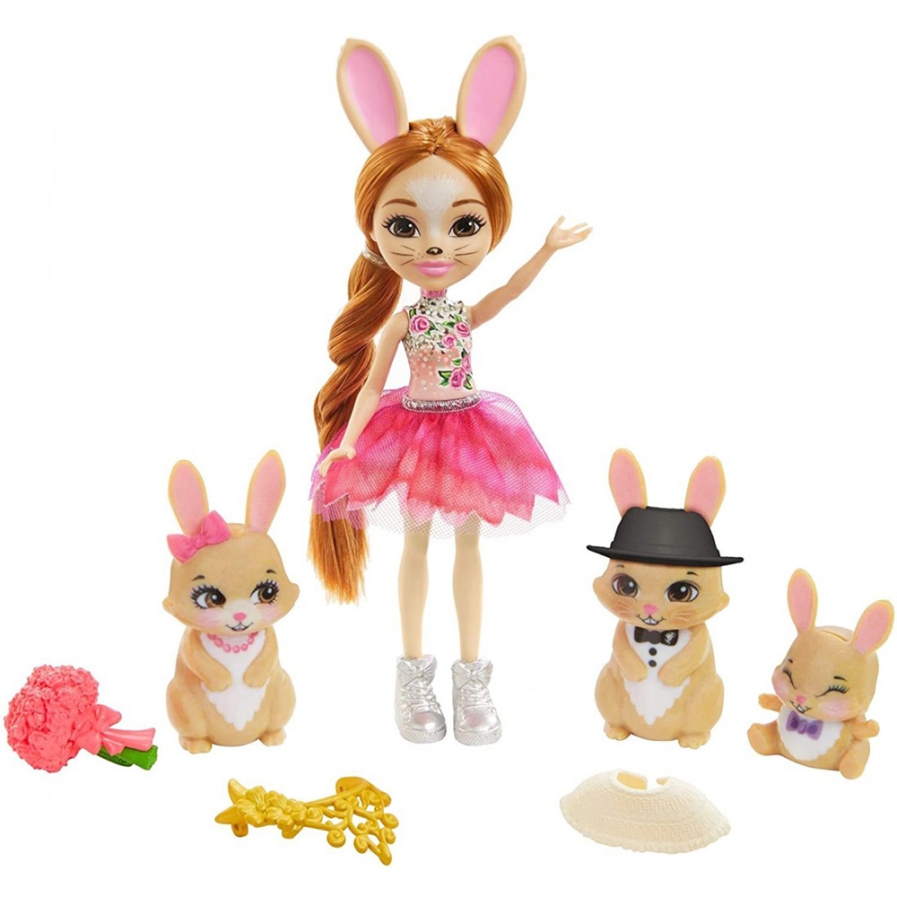 Papusa Enchantimals by Mattel Brystal Bunny Family cu 3 figurine si accesorii Accesorii