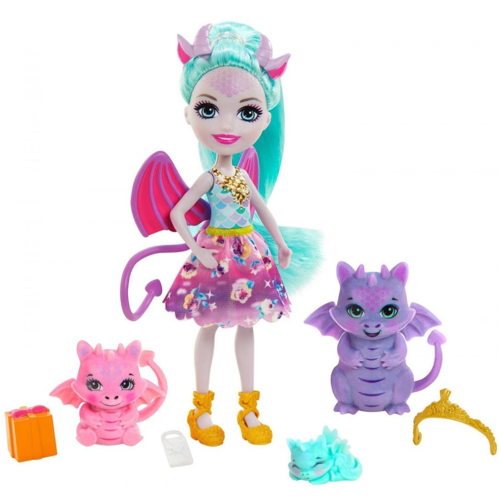 Papusa Enchantimals by Mattel Deanna Dragon Family cu 3 figurine si accesorii Accesorii