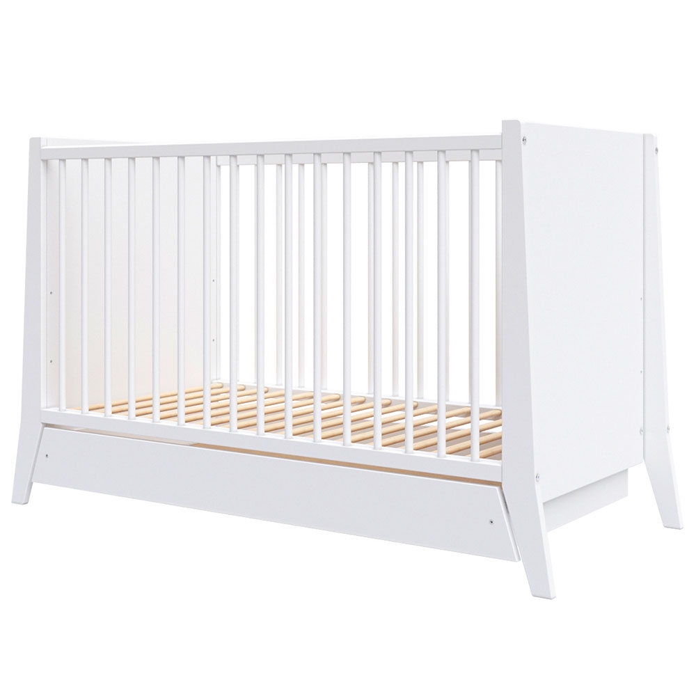 Patut copii din lemn Hubners Cosmo 120×60 cm alb cu sertar Hubners