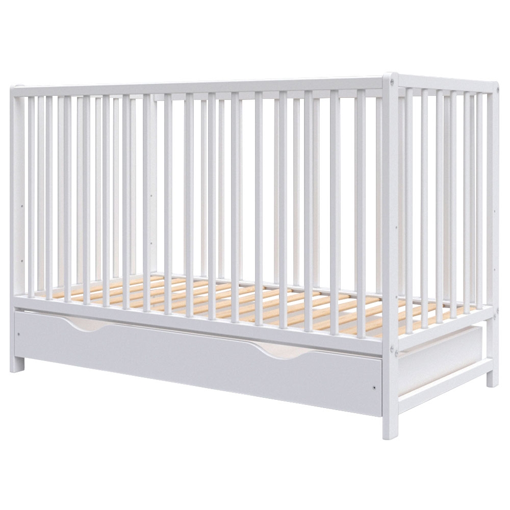 Patut copii din lemn Hubners Dominic 120×60 cm alb cu sertar Hubners
