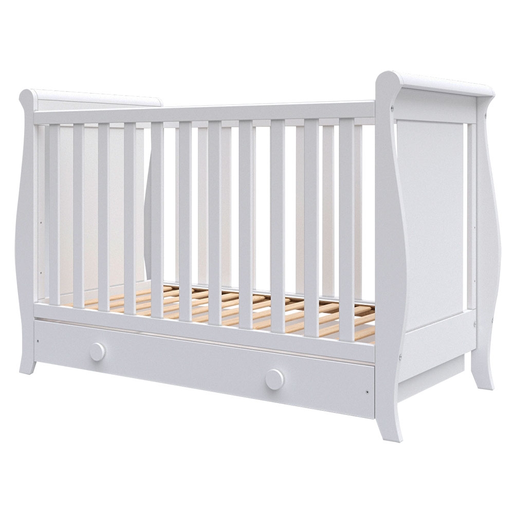 Patut copii din lemn Hubners Mira 120×60 cm alb cu sertar Hubners