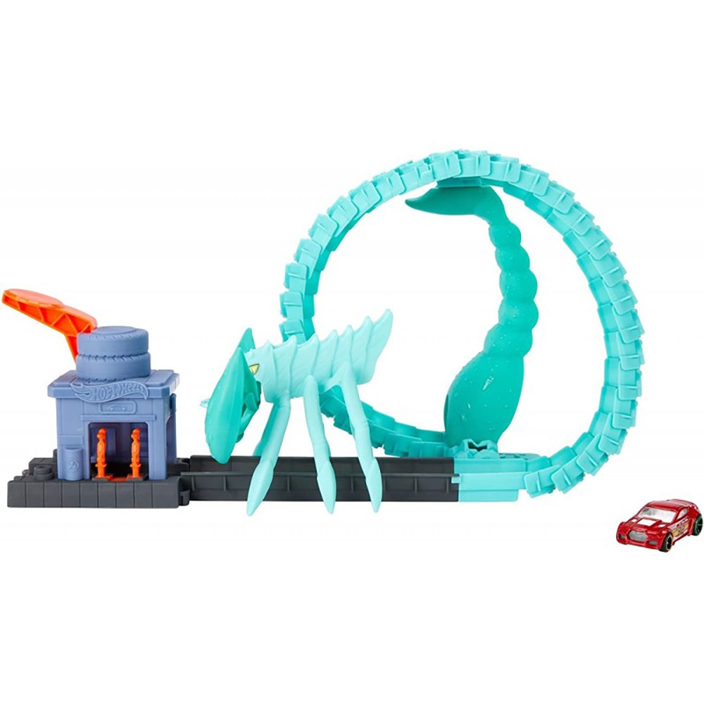 Pista de masini hot wheels by mattel toxic scorpion attack cu masinuta