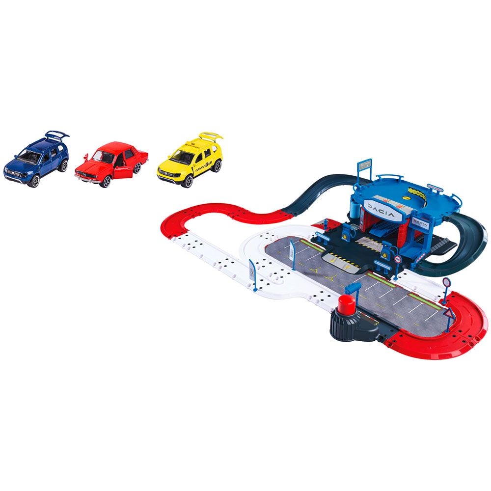 Pista de masini majorette dacia service center cu 3 masinute