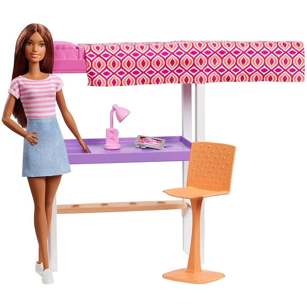 Set Barbie by Mattel Estate Birou cu pat supraetajat, papusa si accesorii Accesorii
