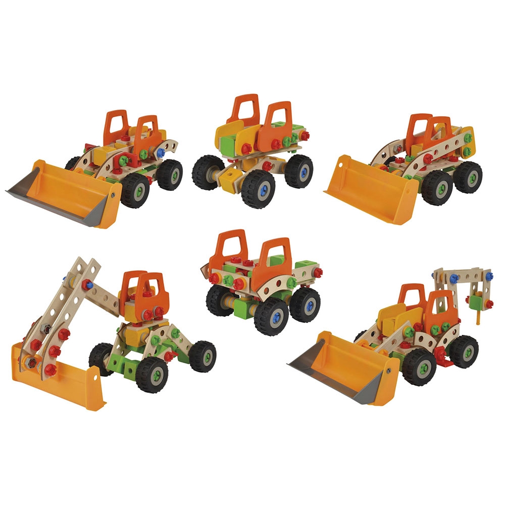 Set constructie din lemn Eichhorn Wheel Loader 6 in 1, 140 piese 140