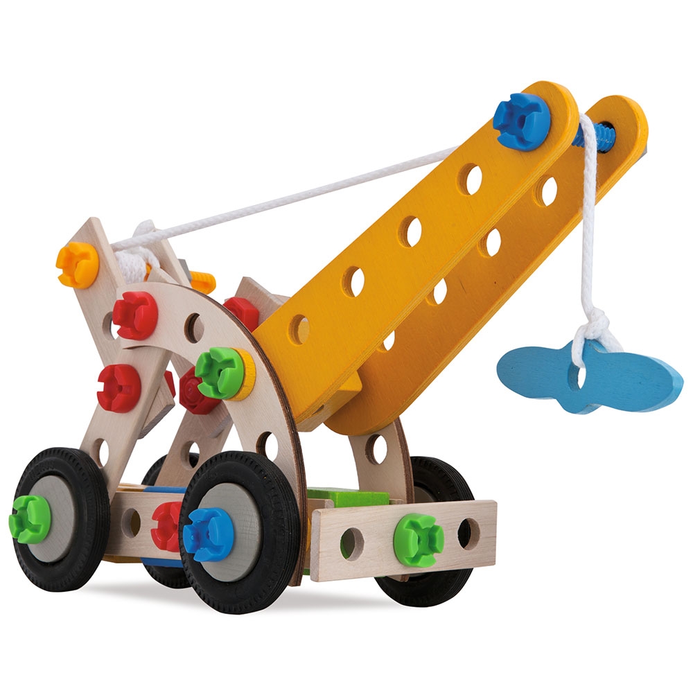 Set constructie din lemn Eichhorn Mobile Crane 65 piese constructie