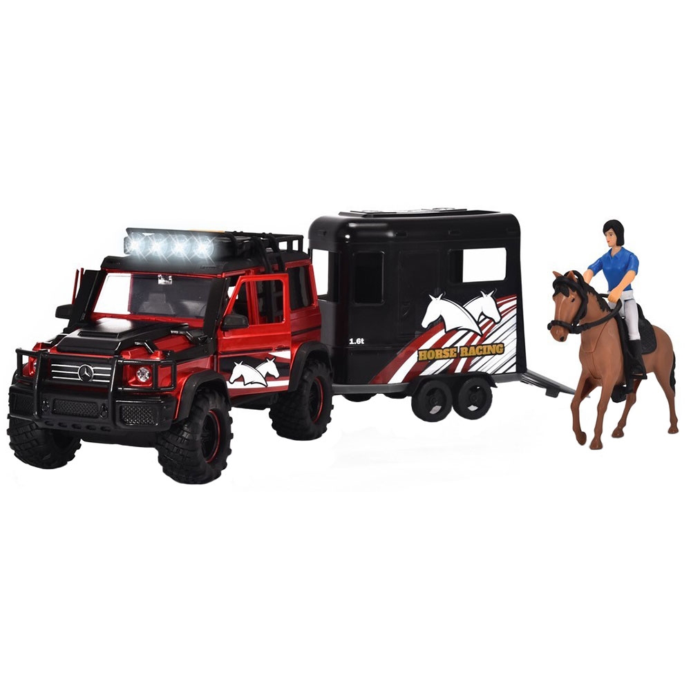 Set Dickie Toys Horse Trailer masina Mercedes-Benz AMG 500 cu remorca si figurine 500