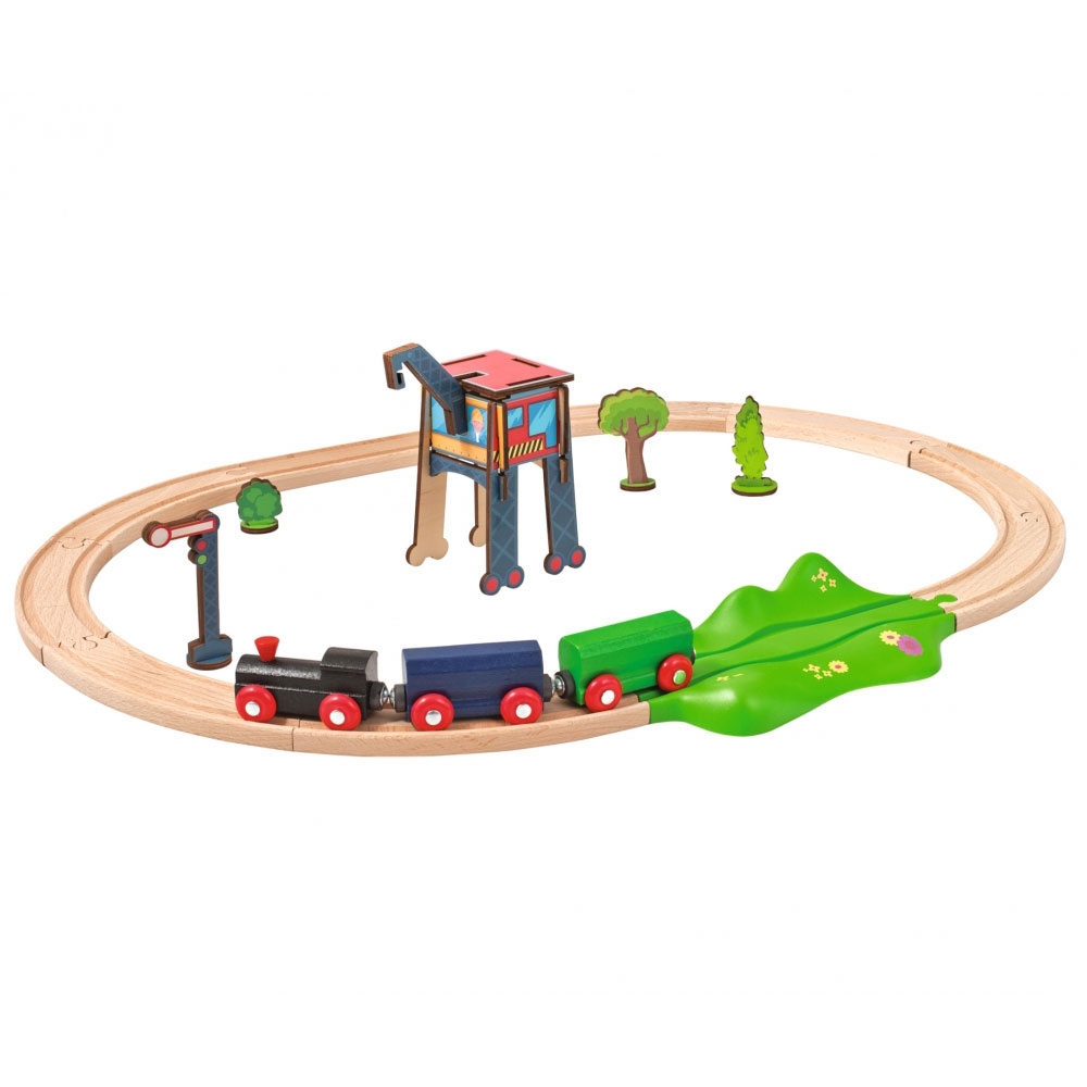Set din lemn Eichhorn Tren cu sina ovala si accesorii Accesorii
