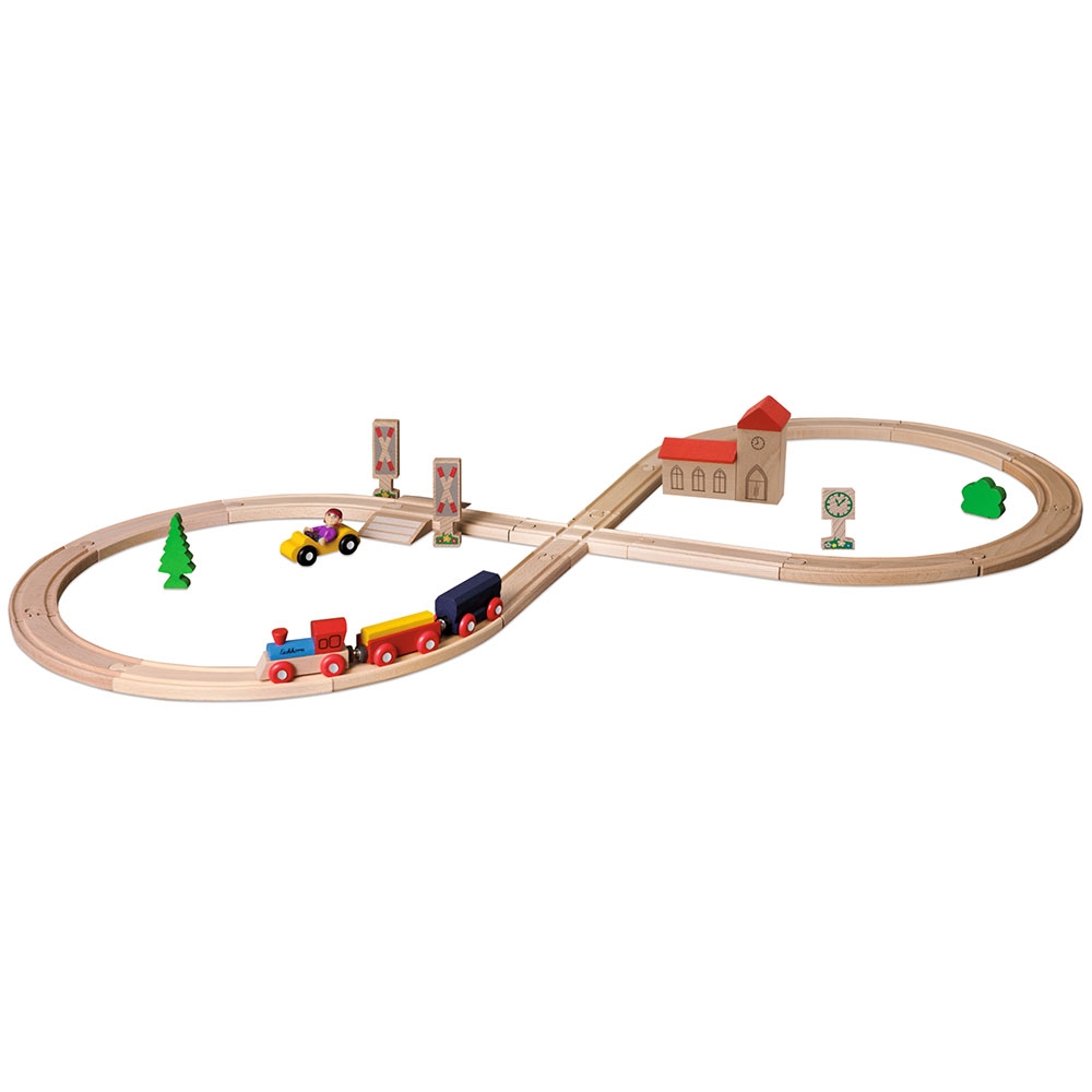 Set din lemn Eichhorn Tren cu sina in forma 8 si accesorii Accesorii