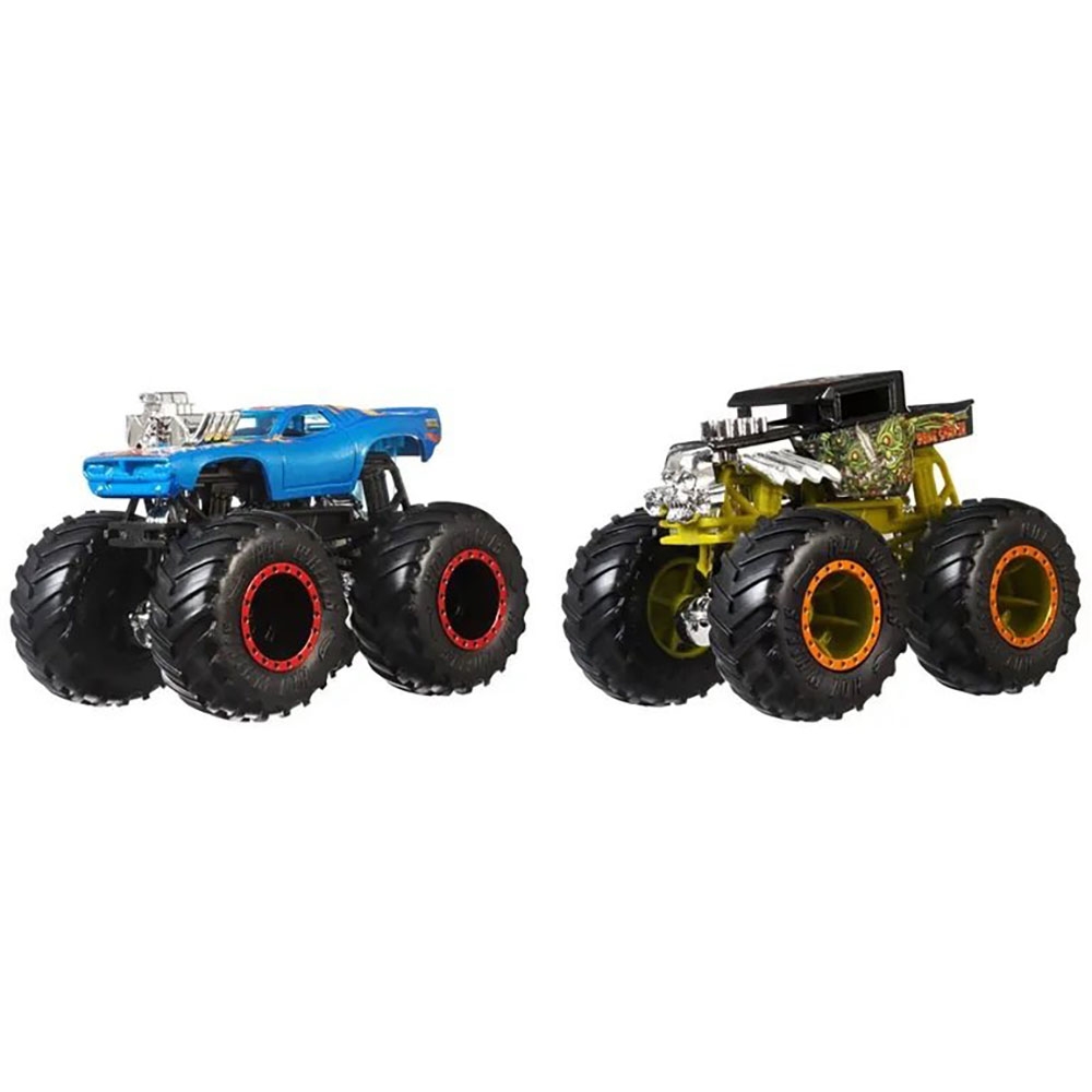 Set hot wheels by mattel monster trucks demolition doubles bone shaker vs rodger dodger