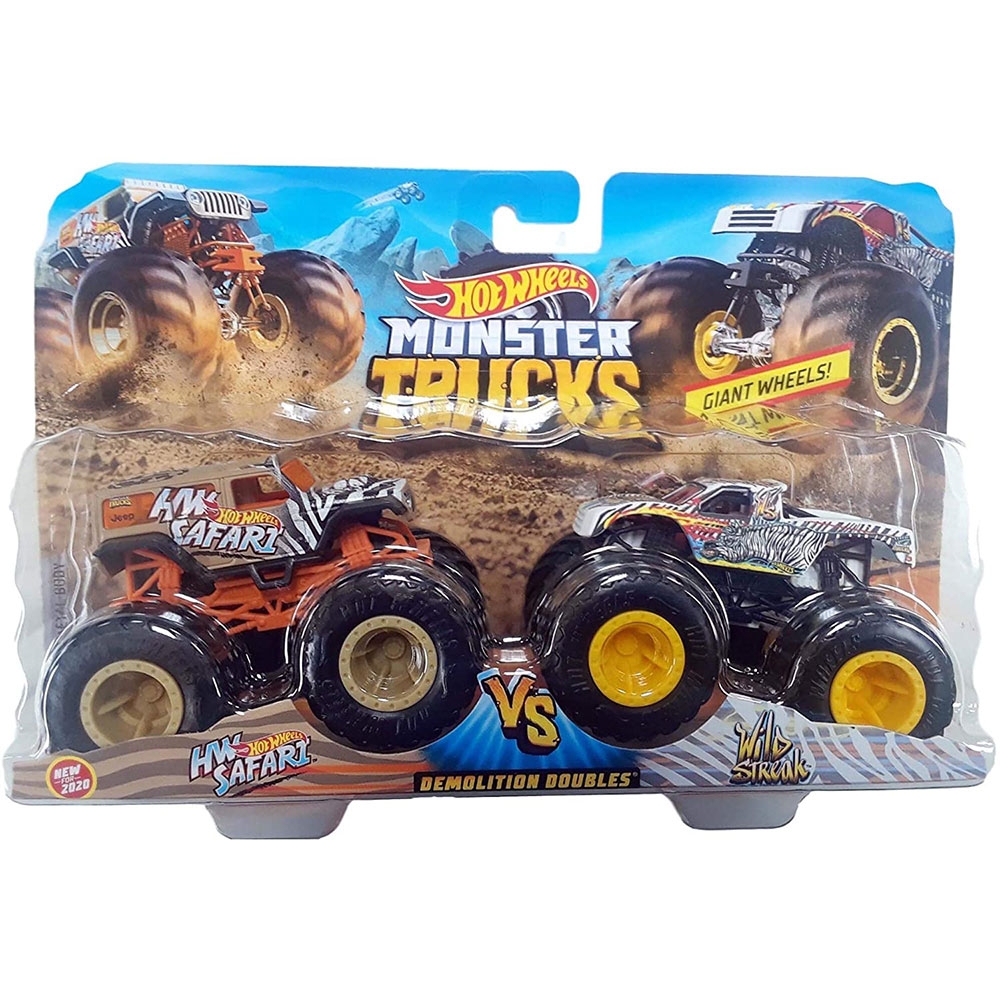 Set hot wheels by mattel monster trucks demolition doubles hw safari vs wild streak