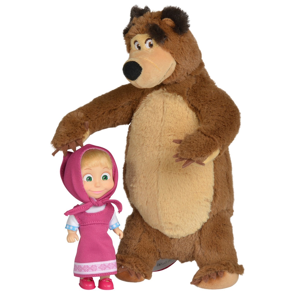 Set Simba Masha and The Bear papusa Masha 12 cm si ursulet de plus 25 cm hubners.ro
