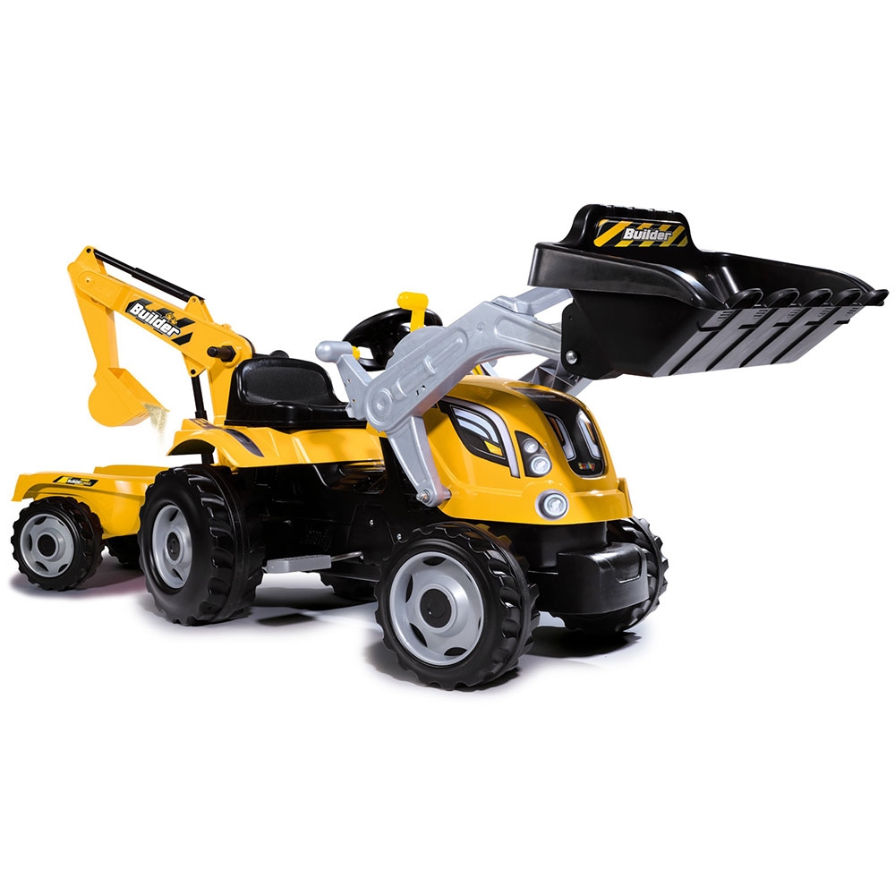Tractor cu pedale si remorca Smoby Builder Max galben La plimbare imagine 2022