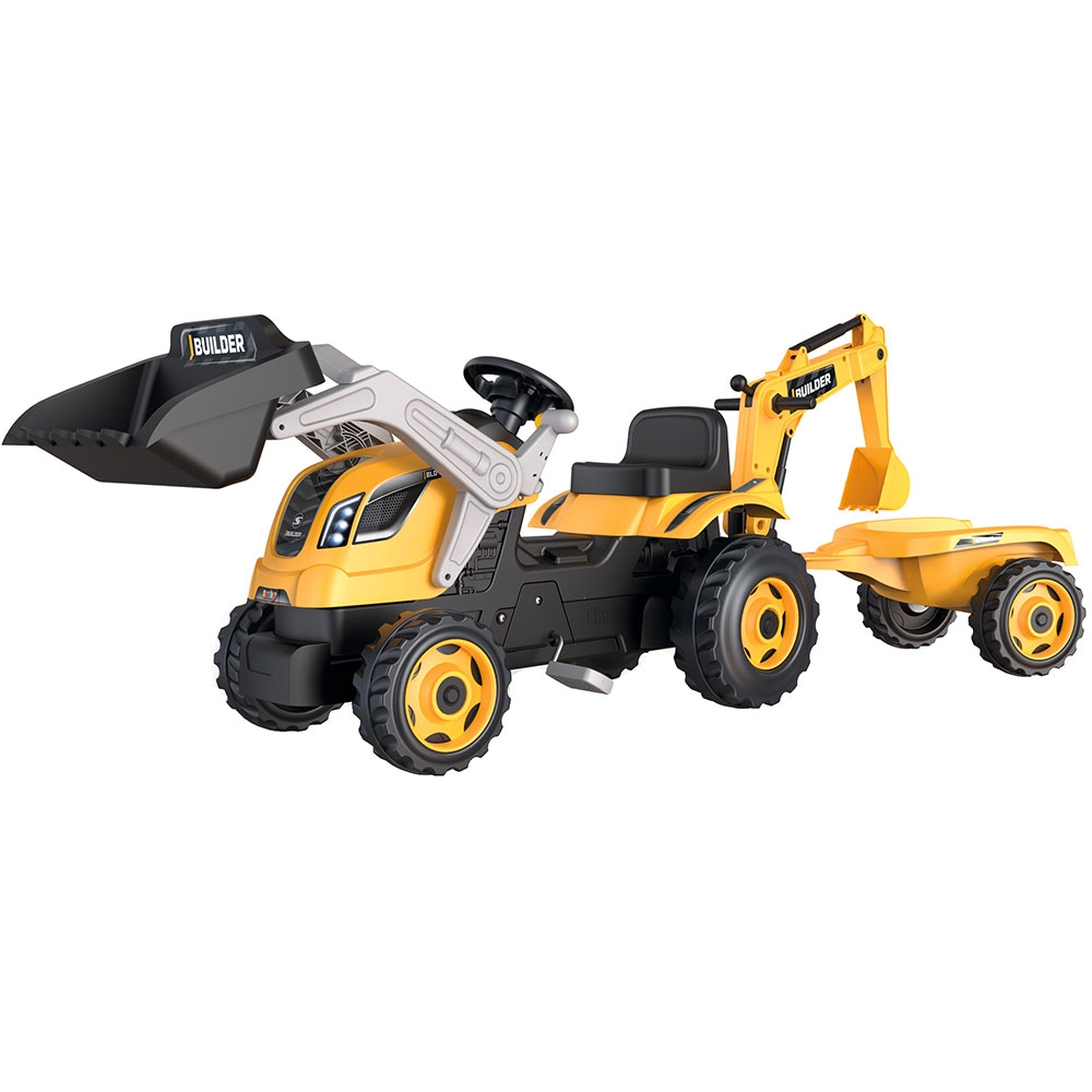 Tractor cu pedale si remorca Smoby Builder Max galben La plimbare imagine 2022