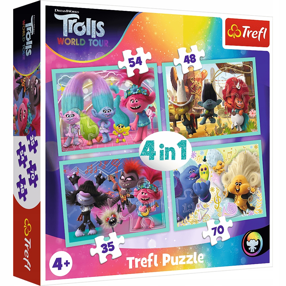 Set puzzle 4 in 1 Trefl DreamWorks Trolls, Turneul trolilor, 1×35 piese, 1×48 piese, 1×54 piese, 1×70 piese hubners.ro